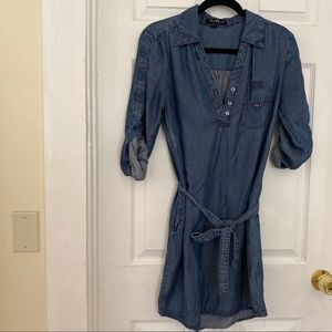 Velvet heart chambray denim shirt dress with tie belt